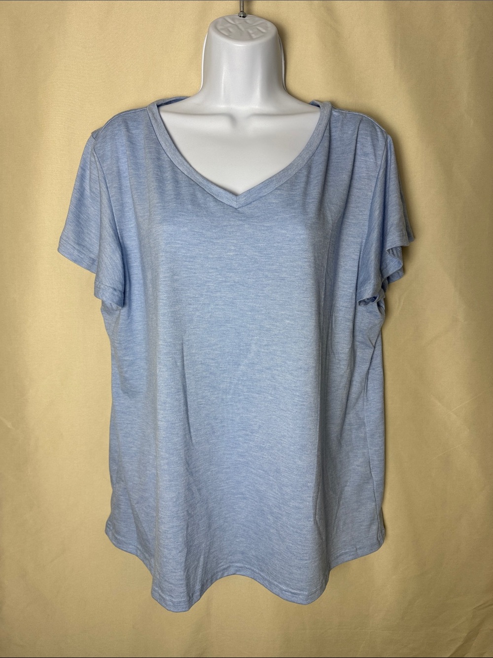 Women's Light Blue V-Neck Lounge Set with Tee and Drawstring Shorts - Picture 4 of 8